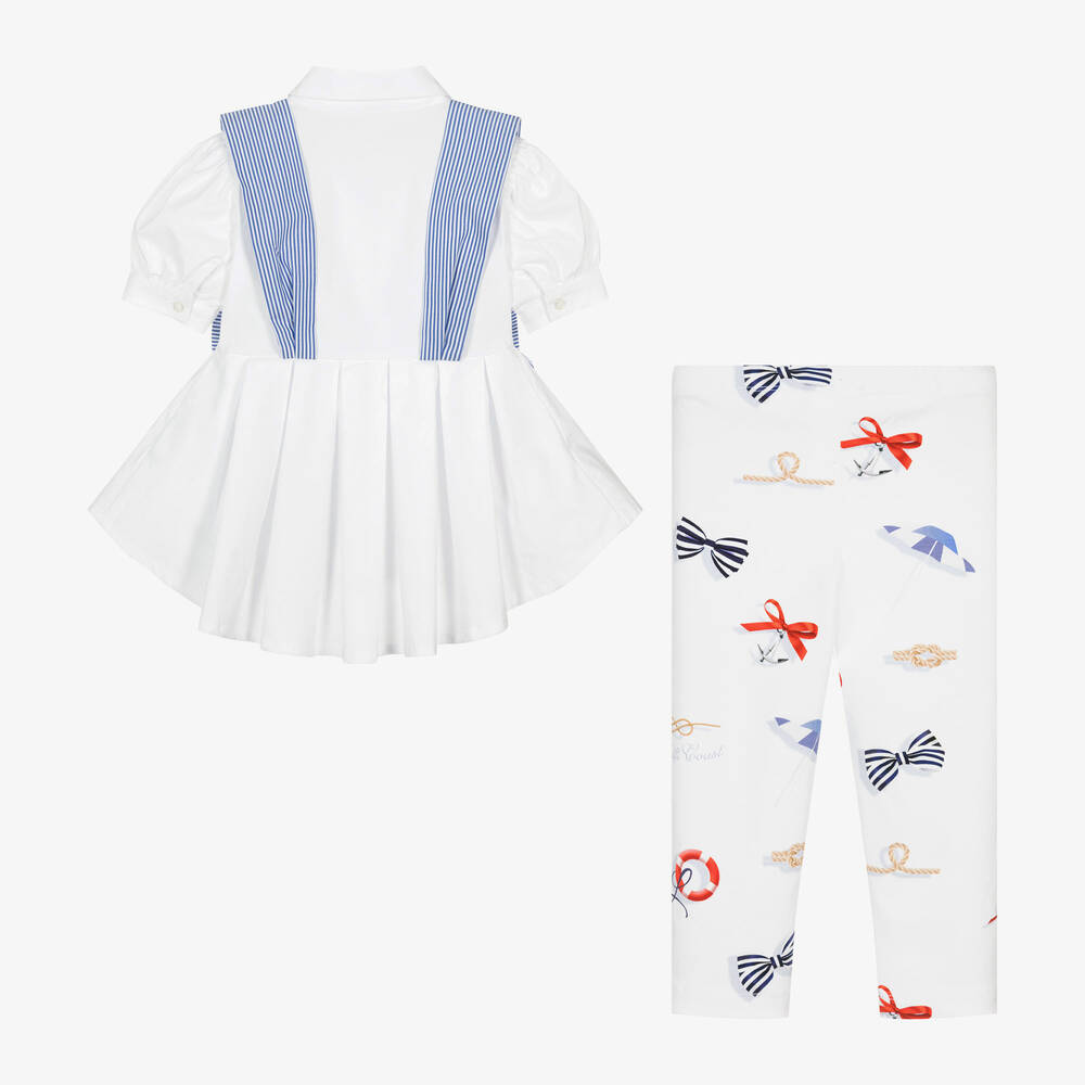 Lapin House-Girls White Cotton Nautical Leggings Set | Childrensalon Outlet