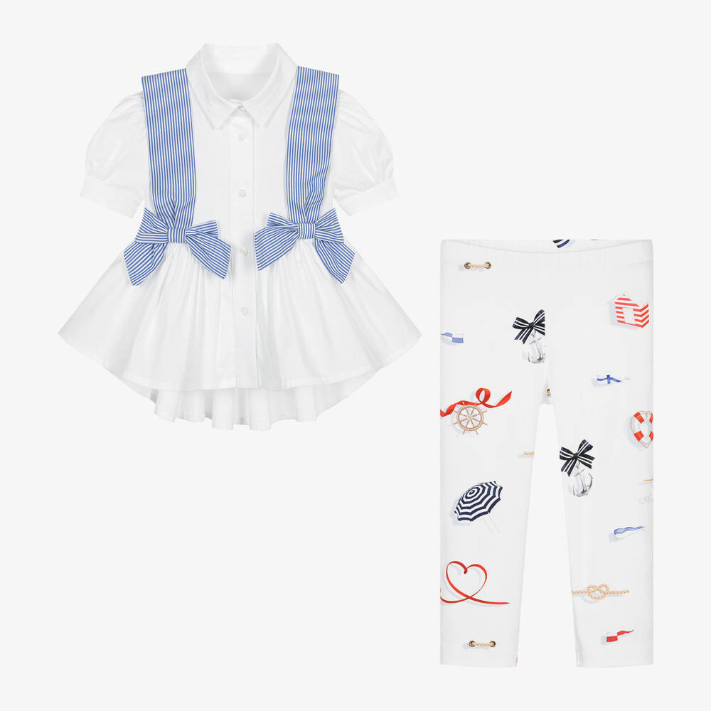 Lapin House-Girls White Cotton Nautical Leggings Set | Childrensalon Outlet