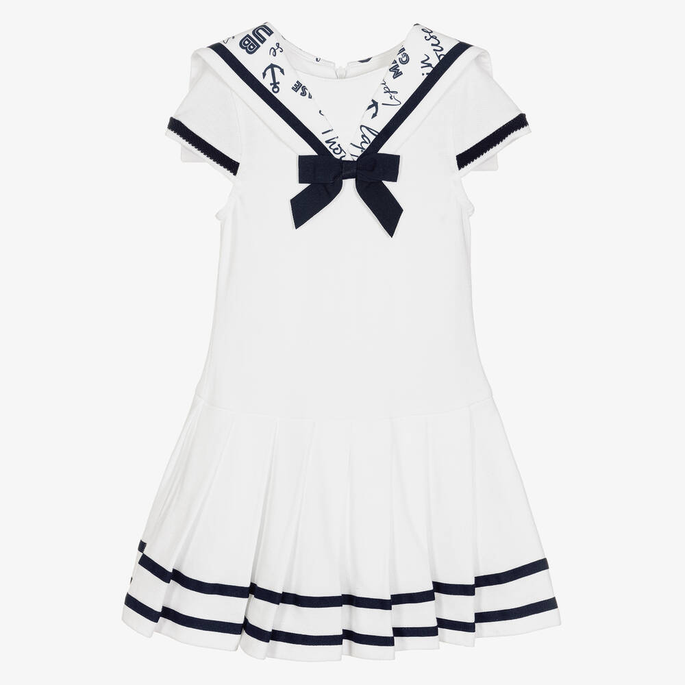 Lapin House - Girls White Cotton Piqué Sailor Dress | Childrensalon