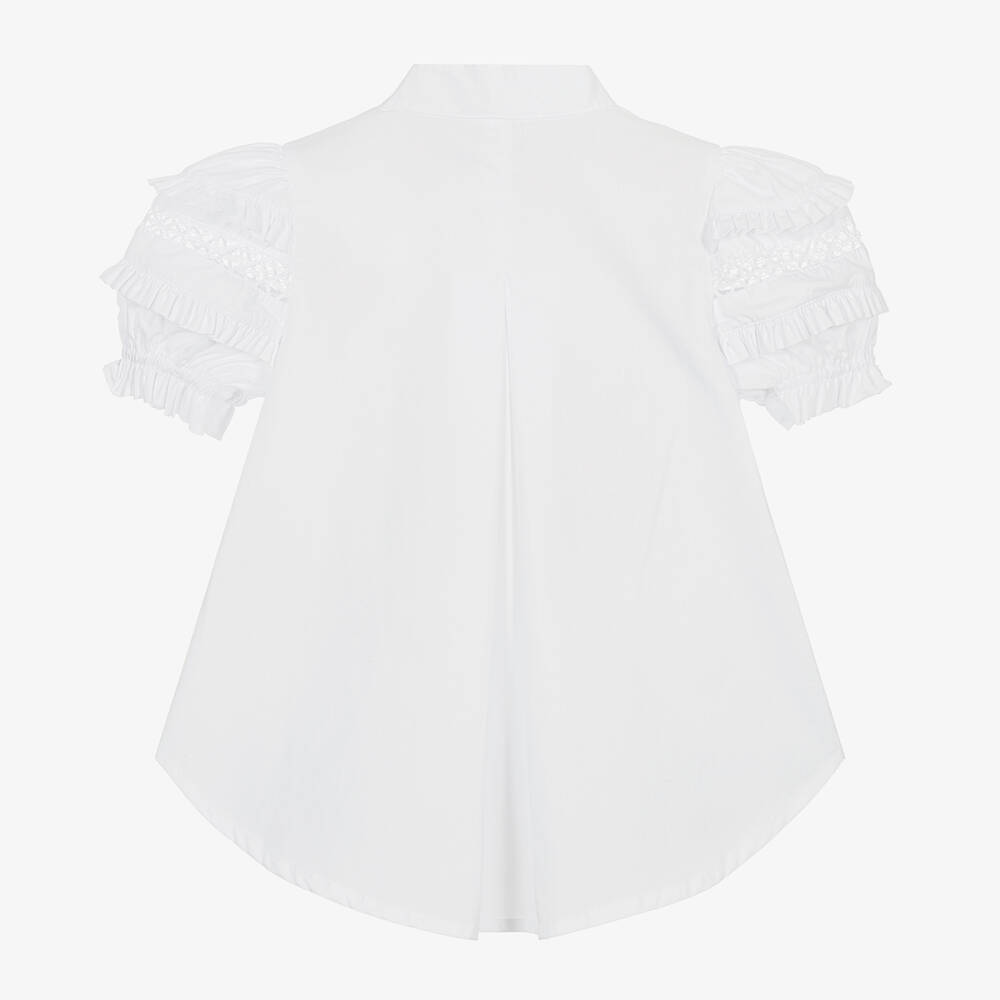 Lapin House-بلوز بأكمام منفوشة قطن بوبلين لون أبيض للبنات | Childrensalon Outlet