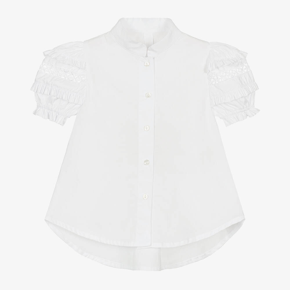 Lapin House-Girls White Cotton Puffed-Sleeve Blouse | Childrensalon Outlet