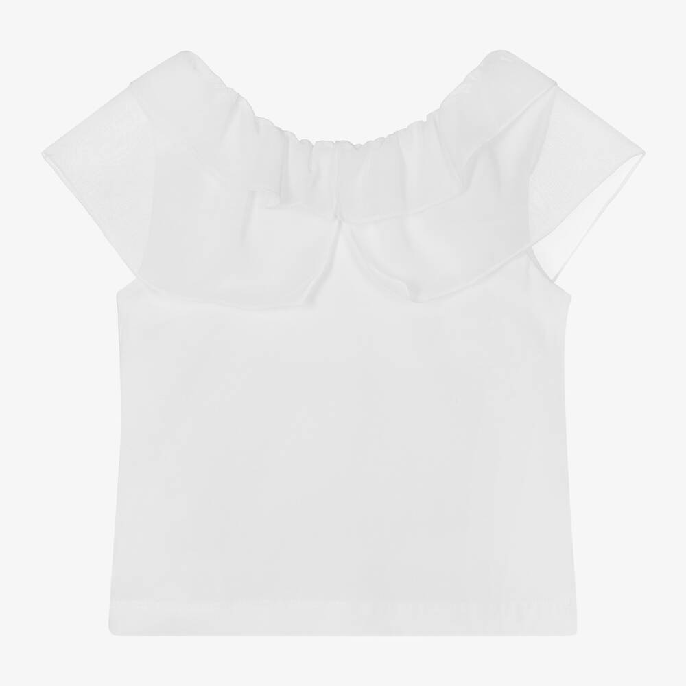 Lapin House-Girls White Cotton Ruffle Collar Blouse | Childrensalon Outlet