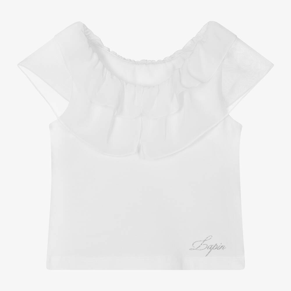 Lapin House-Girls White Cotton Ruffle Collar Blouse | Childrensalon Outlet