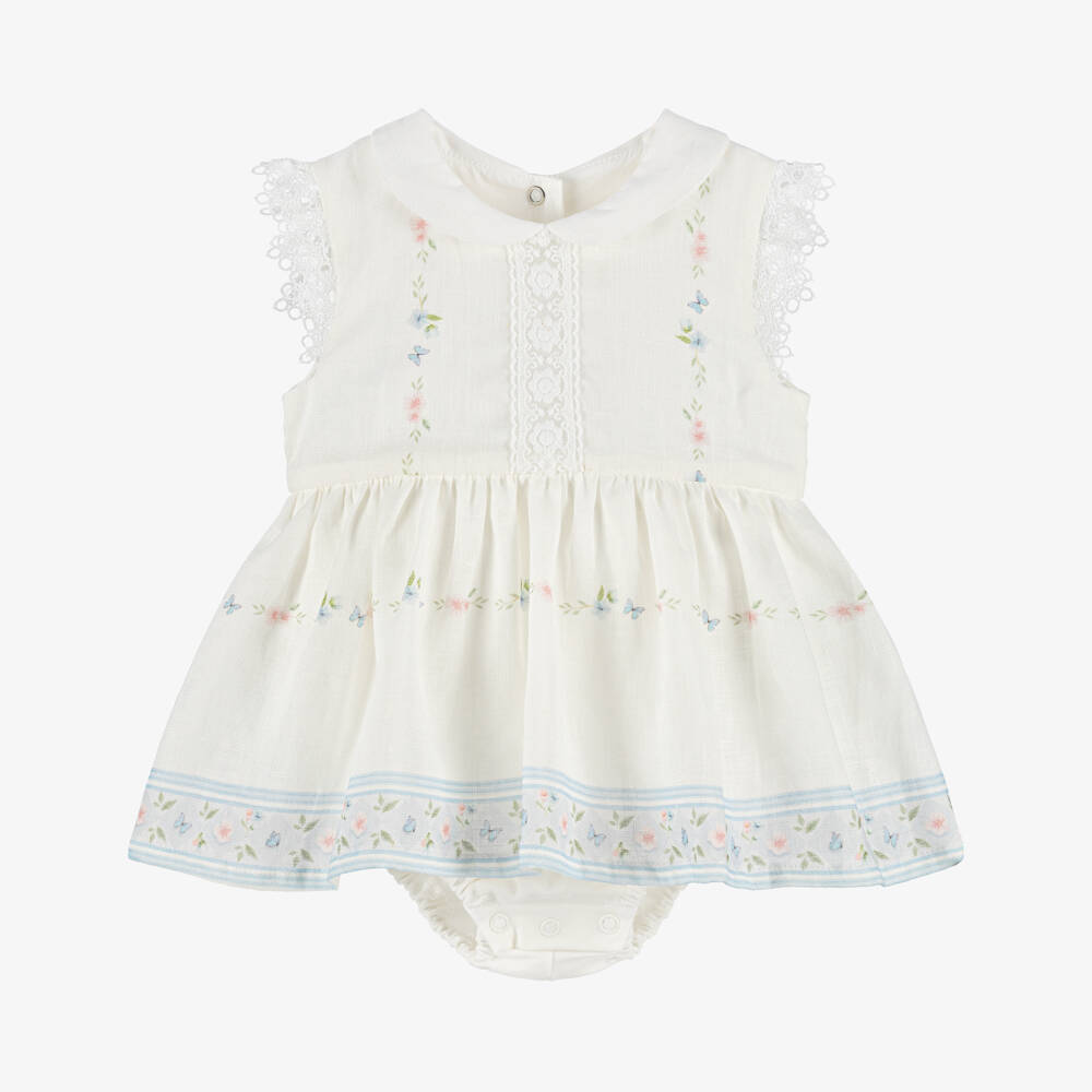 Lapin House-Girls' White Floral Linen Frock | Childrensalon Outlet
