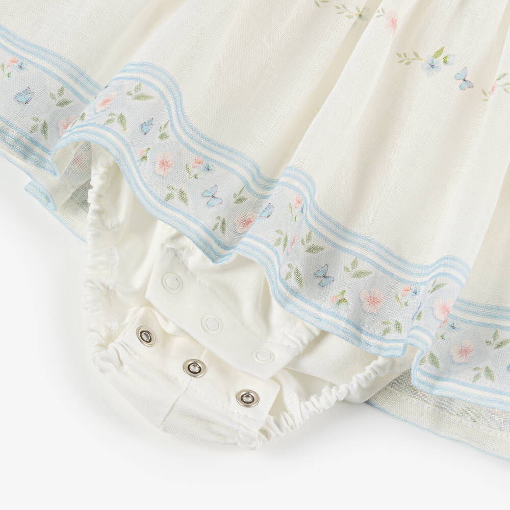 Lapin House-Girls' White Floral Linen Frock | Childrensalon Outlet