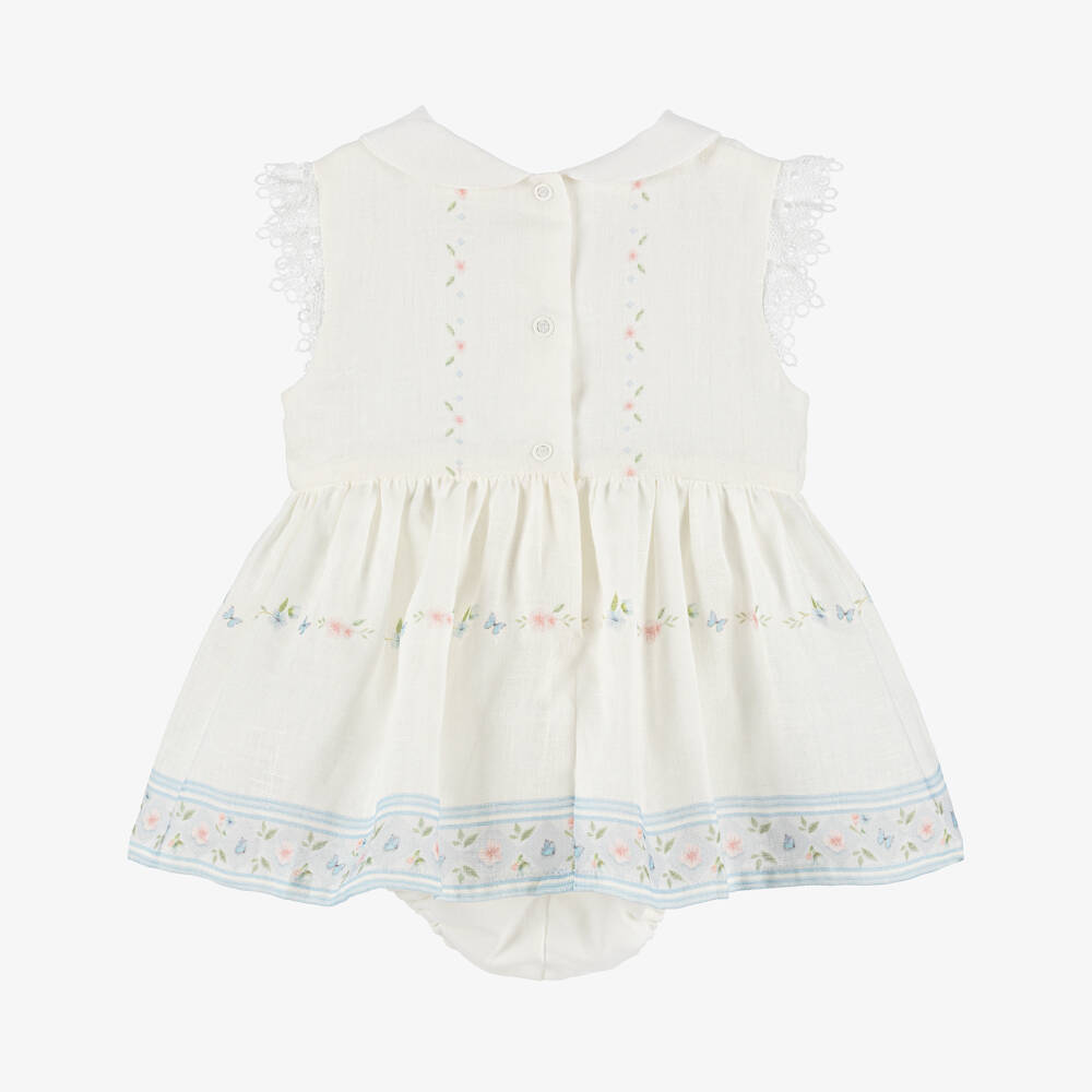 Lapin House-Girls' White Floral Linen Frock | Childrensalon Outlet