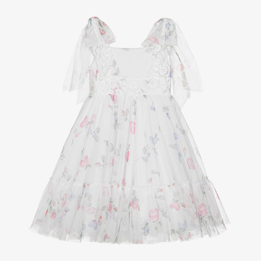 Lapin House-Girls White Floral Tulle Dress | Childrensalon Outlet
