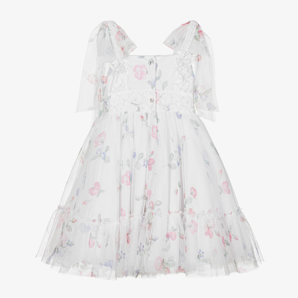 Lapin House-Girls White Floral Tulle Dress | Childrensalon Outlet