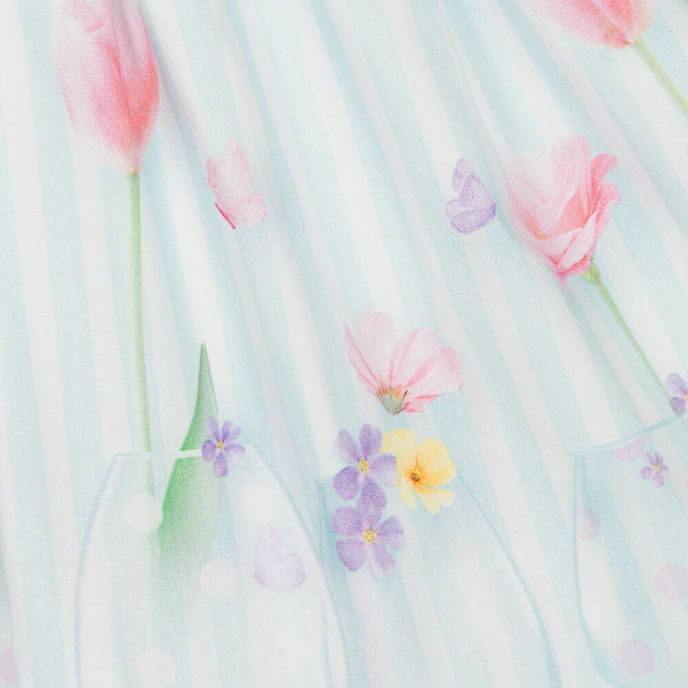 Lapin House-فستان مزيج قطن مقلم لون أبيض وأخضر | Childrensalon Outlet