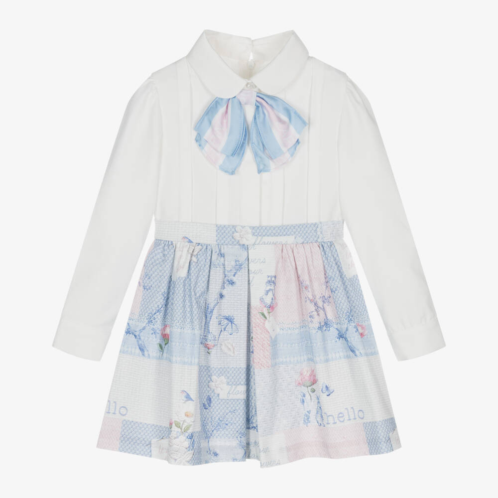 Lapin House-Girls White Patchwork Bow Dress | Childrensalon Outlet