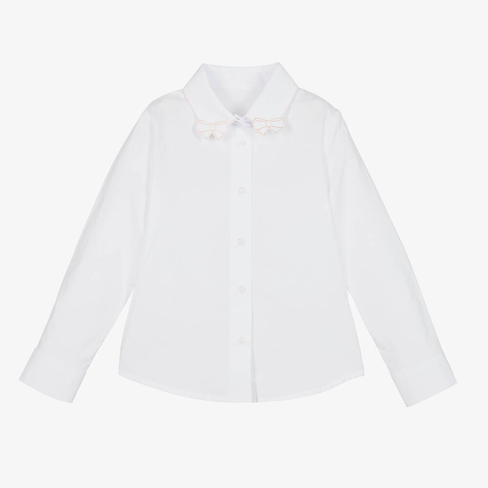Lapin House - Girls White & Pink Bow Collar Blouse | Childrensalon