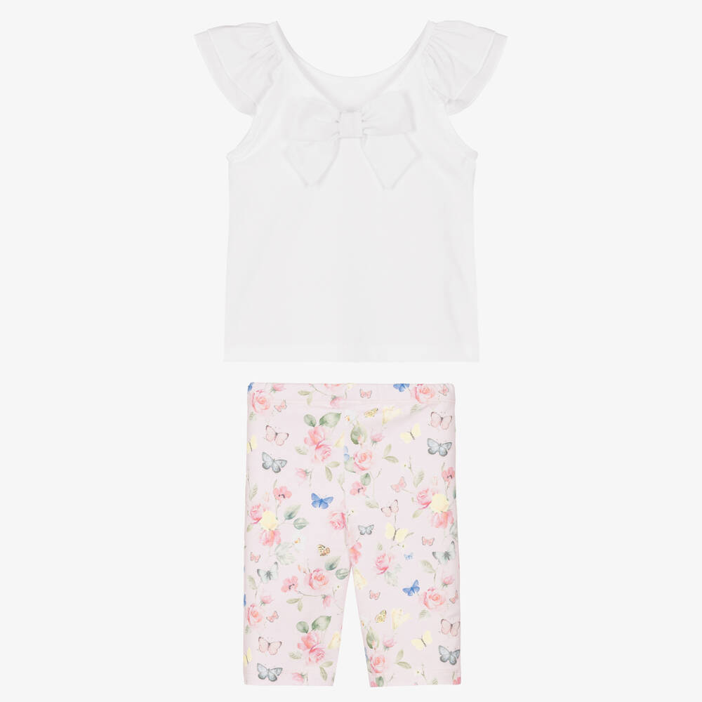 Lapin House-Girls White & Pink Cotton Floral Shorts Set | Childrensalon Outlet