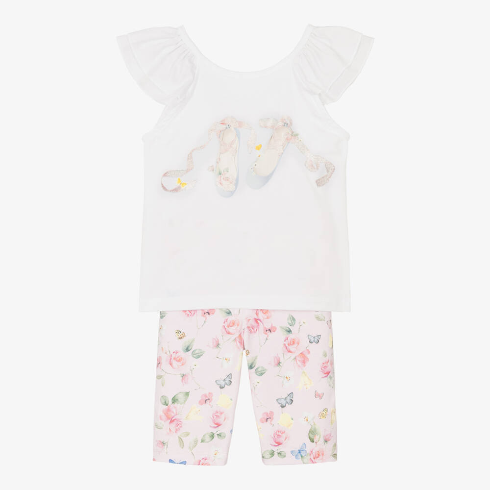 Lapin House-Girls White & Pink Cotton Floral Shorts Set | Childrensalon Outlet