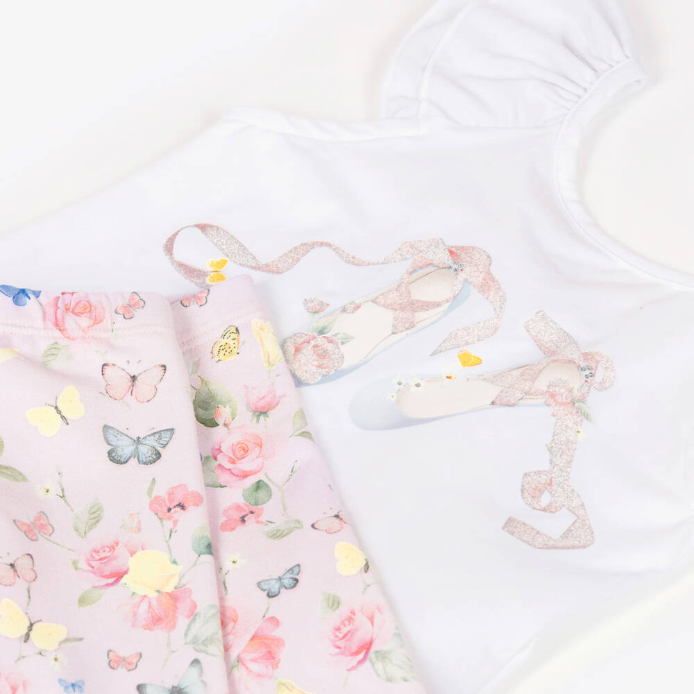Lapin House-Girls White & Pink Cotton Floral Shorts Set | Childrensalon Outlet