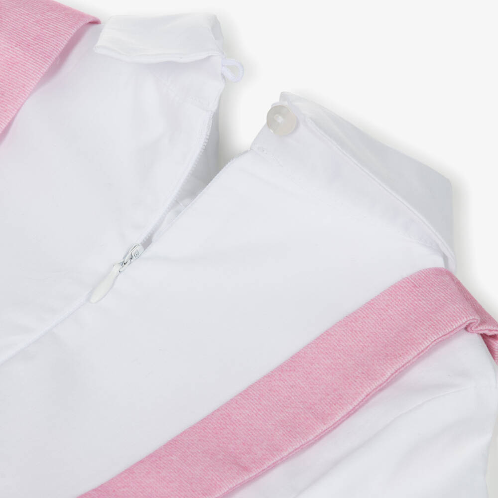 Lapin House-Girls White & Pink Cotton Layered Look Dress with Street Scene | Childrensalon Outlet