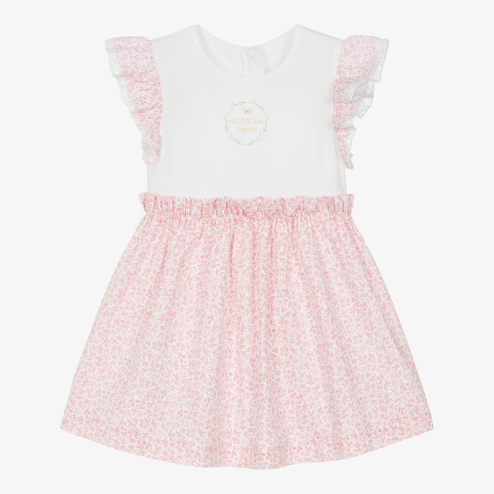 Lapin House-Girls White & Pink Ditsy Floral Cotton Dress | Childrensalon Outlet