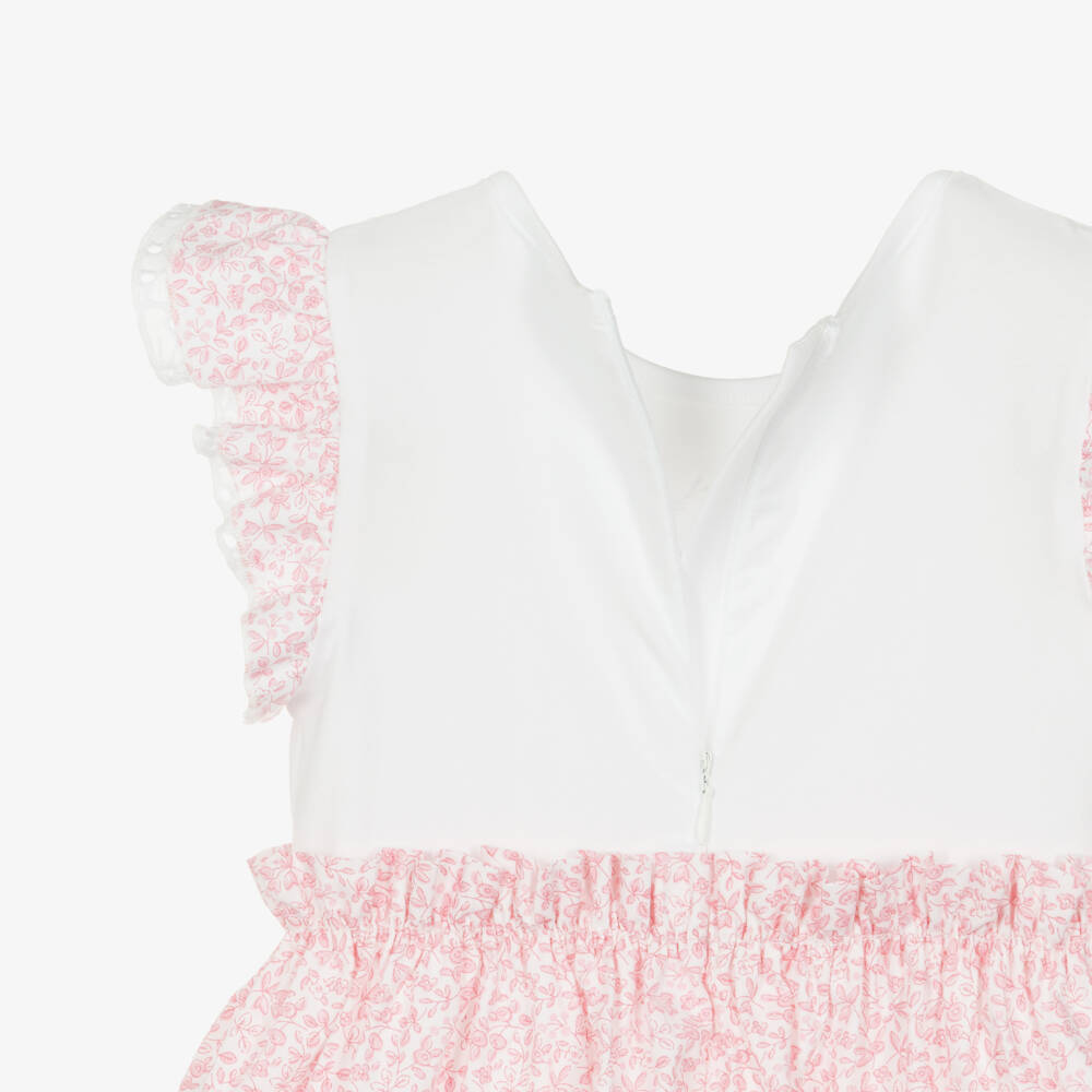 Lapin House-Girls White & Pink Ditsy Floral Cotton Dress | Childrensalon Outlet