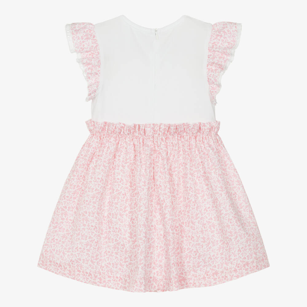 Lapin House-Girls White & Pink Ditsy Floral Cotton Dress | Childrensalon Outlet