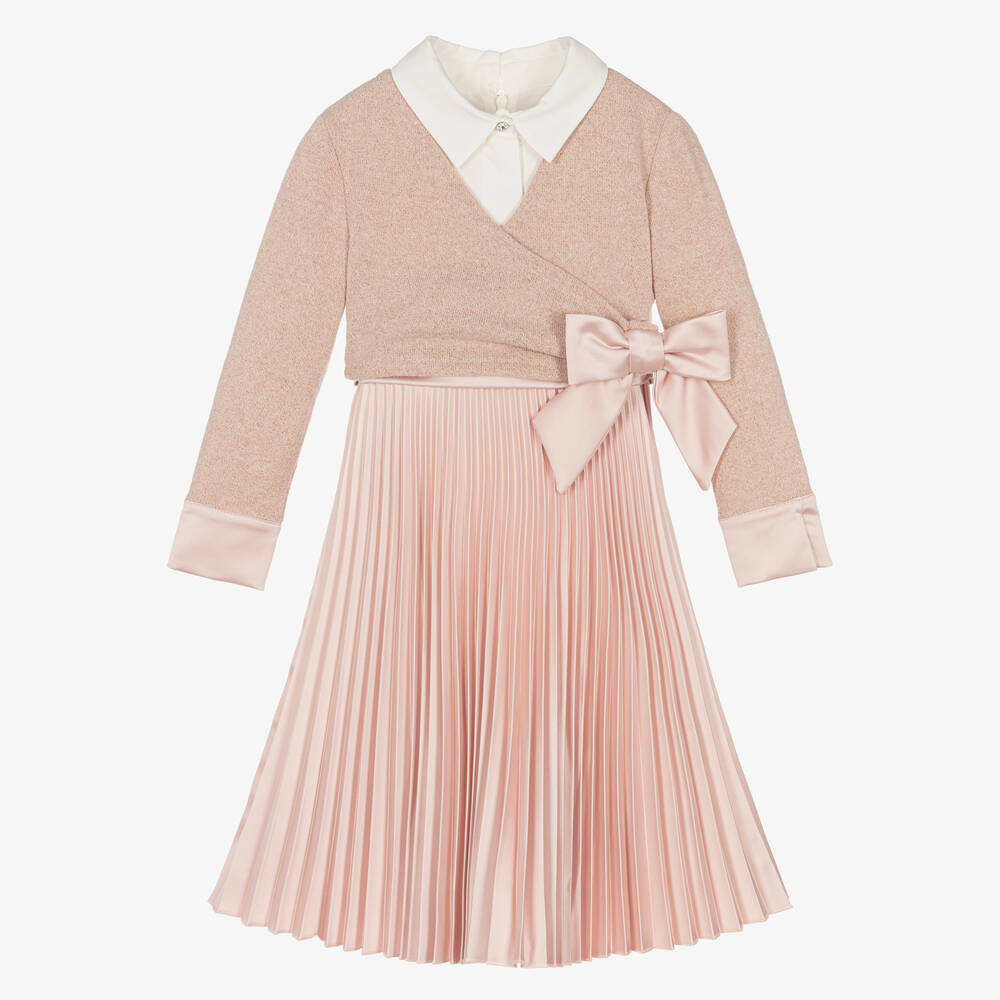 Lapin House - Бело-розовое плиссированное платье с кардиганом | Childrensalon