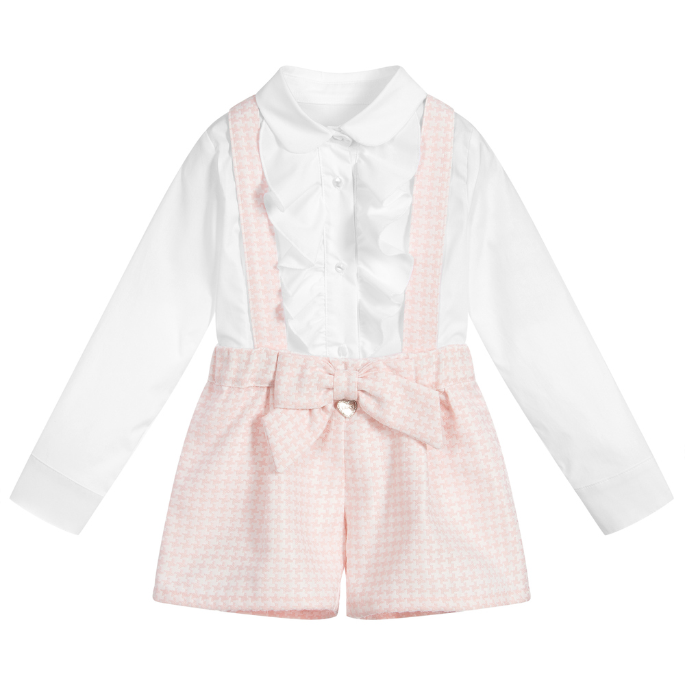 Lapin House - Белый комплект с розовыми шортами для девочек | Childrensalon