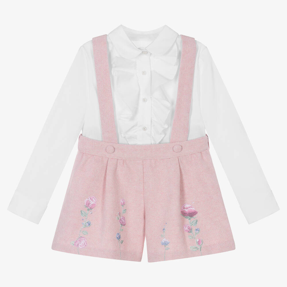 Lapin House - Girls White & Pink Woven Shorts Set | Childrensalon