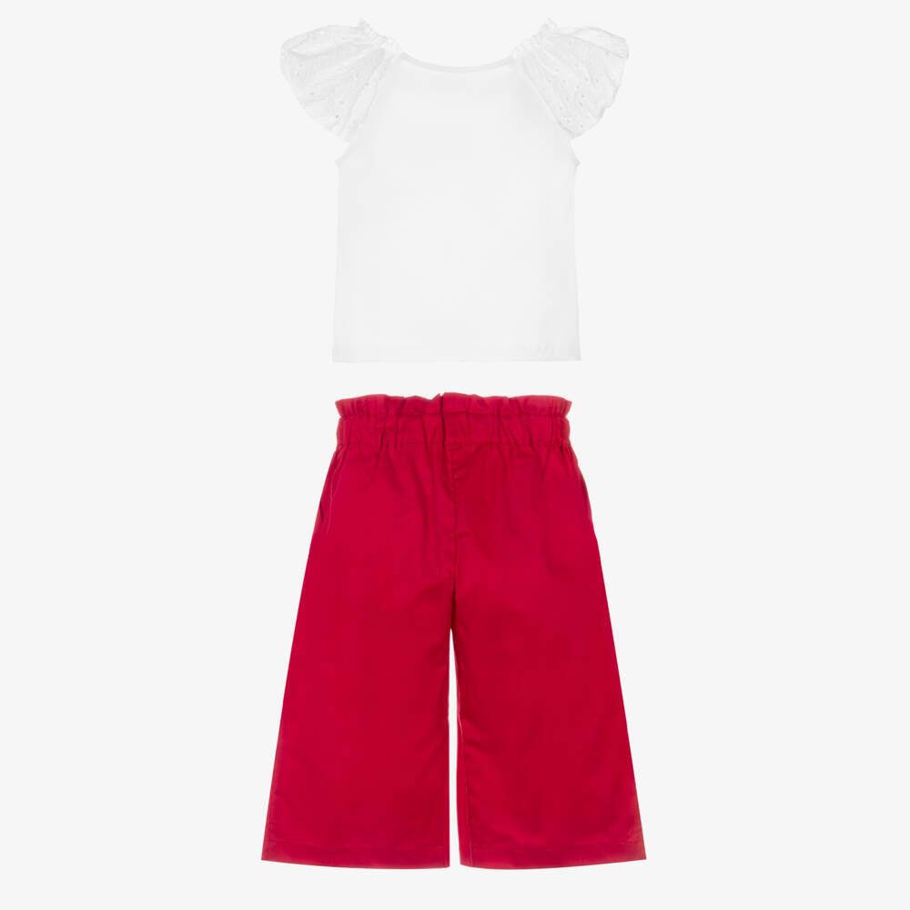 Lapin House-Girls White & Red Cotton Trouser Set | Childrensalon Outlet