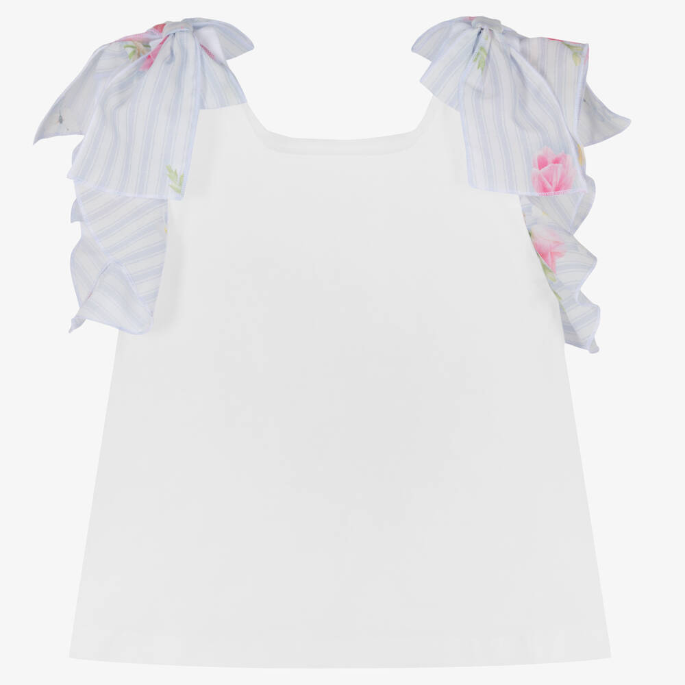 Lapin House-تيشيرت قطن جيرسي بأكمام كشكش لون أبيض للبنات | Childrensalon Outlet