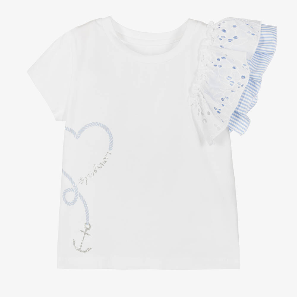Lapin House - Girls White Ruffle Sleeved T-Shirt | Childrensalon