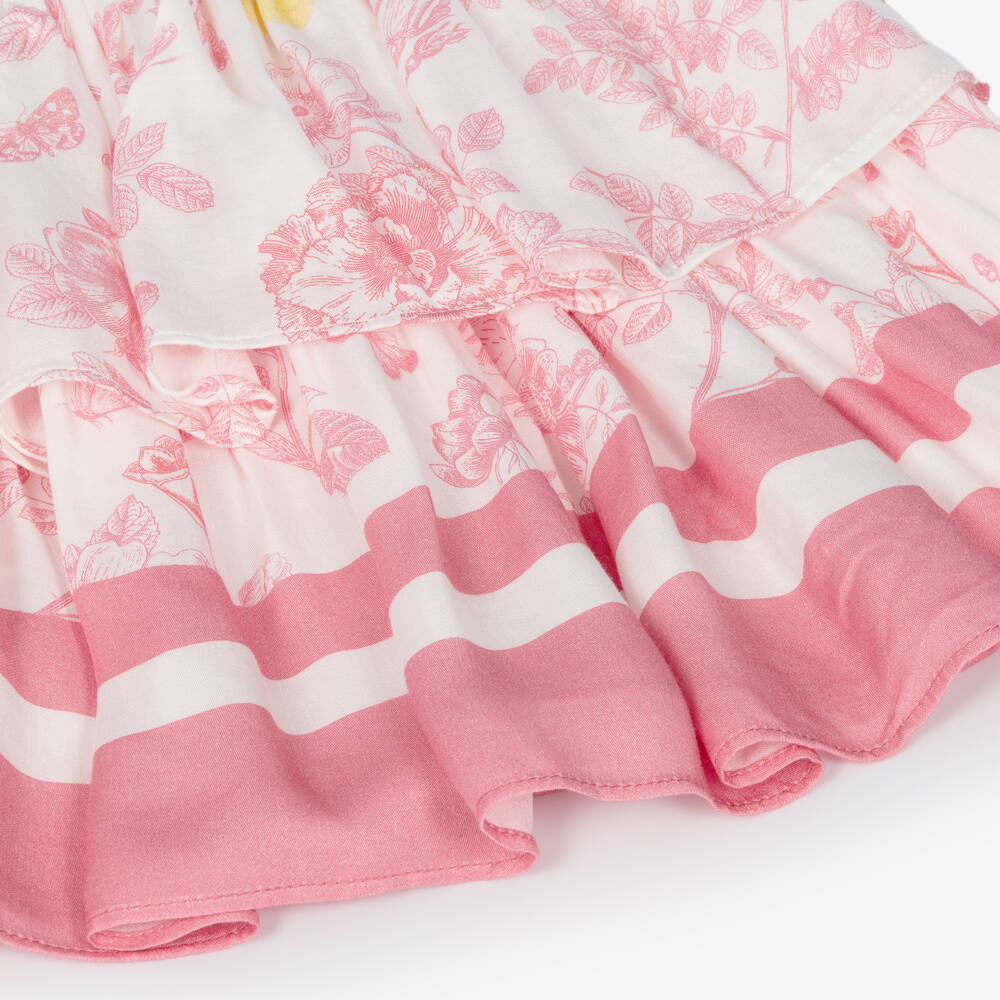 Lapin House-Girls White Skirt Set with Pink Floral Pattern | Childrensalon Outlet