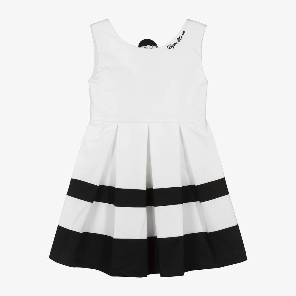 Lapin House-Girls White Striped Cotton Dress  | Childrensalon Outlet