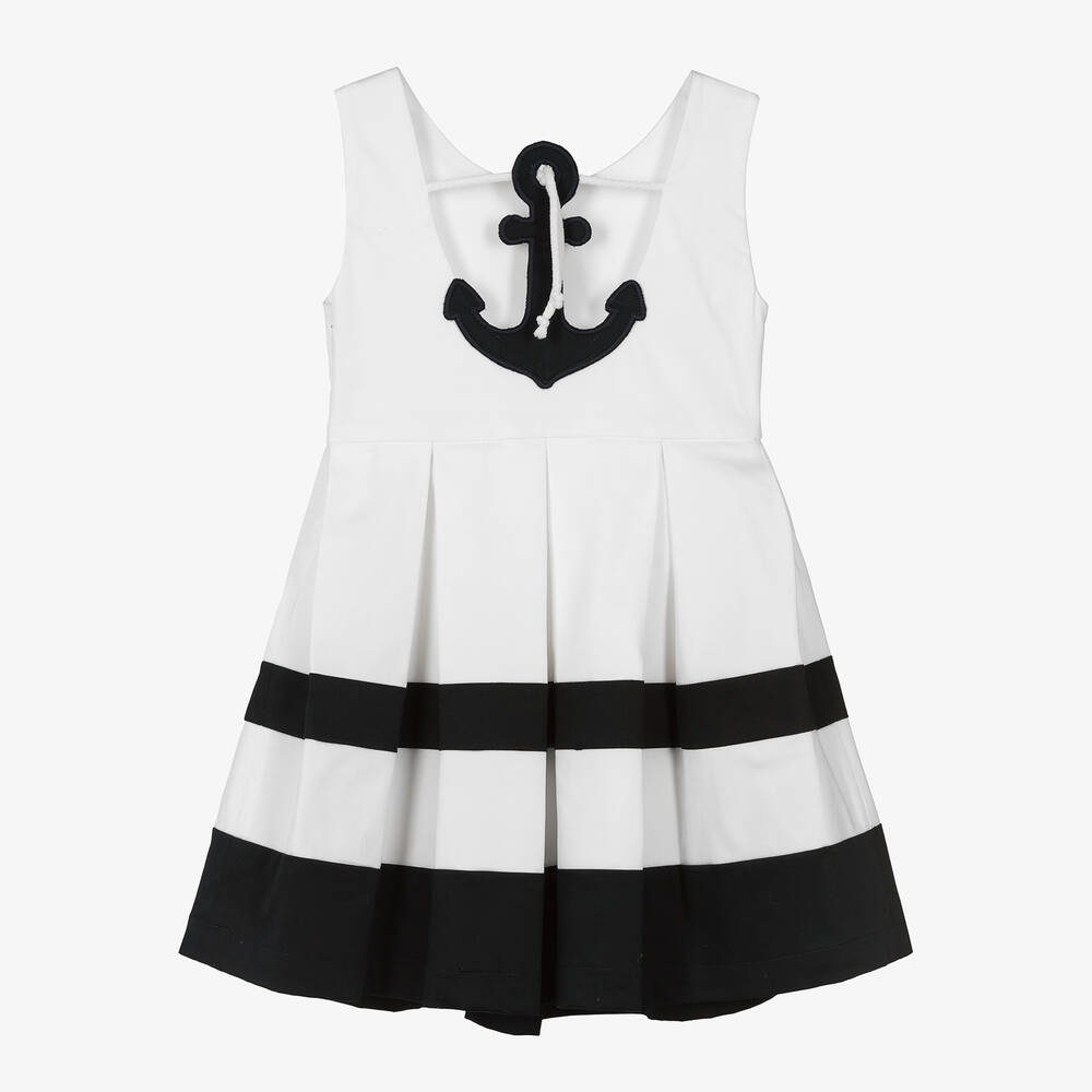 Lapin House-Белое хлопковое платье с полосками для девочек | Childrensalon Outlet