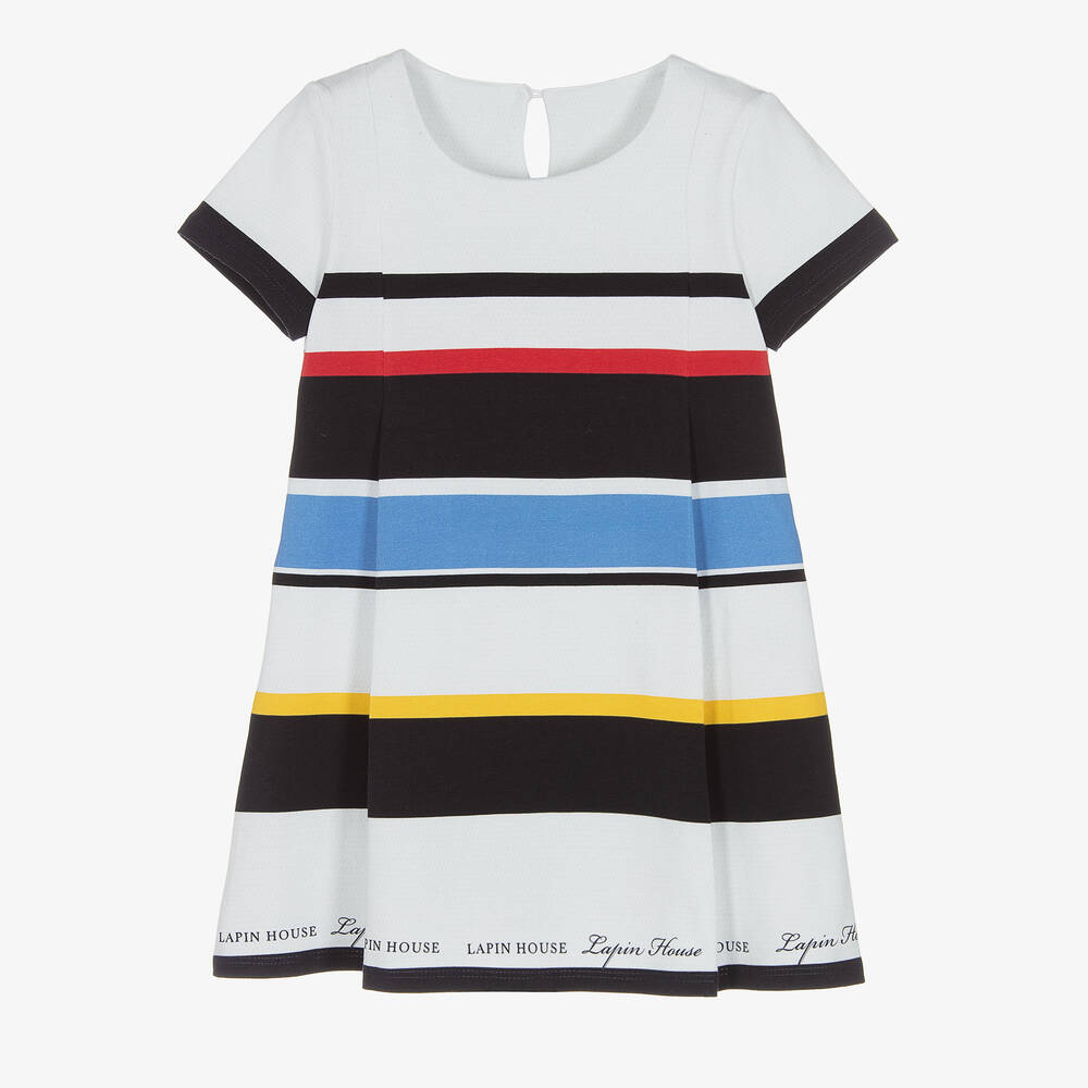 Lapin House - Girls White Striped Cotton Jersey Dress | Childrensalon