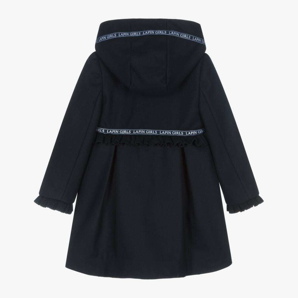 Lapin House-Girls Wool Coat with Navy Hood | Childrensalon Outlet