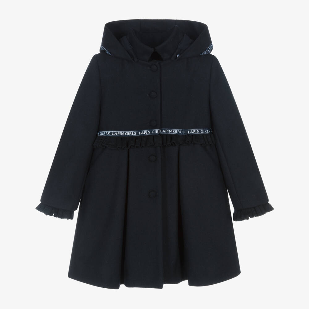Lapin House-Girls Wool Coat with Navy Hood | Childrensalon Outlet
