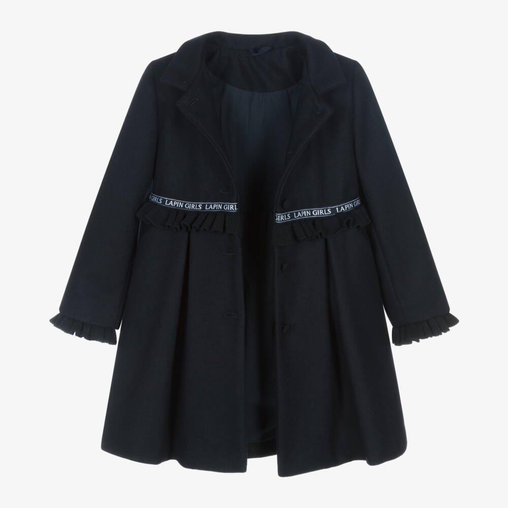 Lapin House-Girls Wool Coat with Navy Hood | Childrensalon Outlet