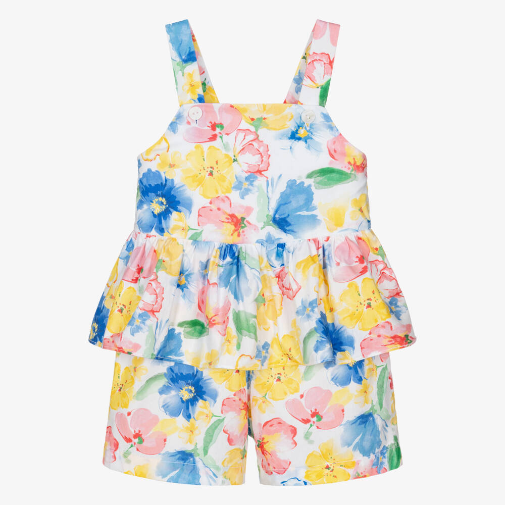 Lapin House-Girls Yellow & Blue Cotton Floral Playsuit | Childrensalon Outlet