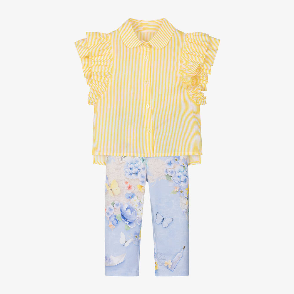 Lapin House-Girls Yellow & Blue Cotton Leggings Set | Childrensalon Outlet