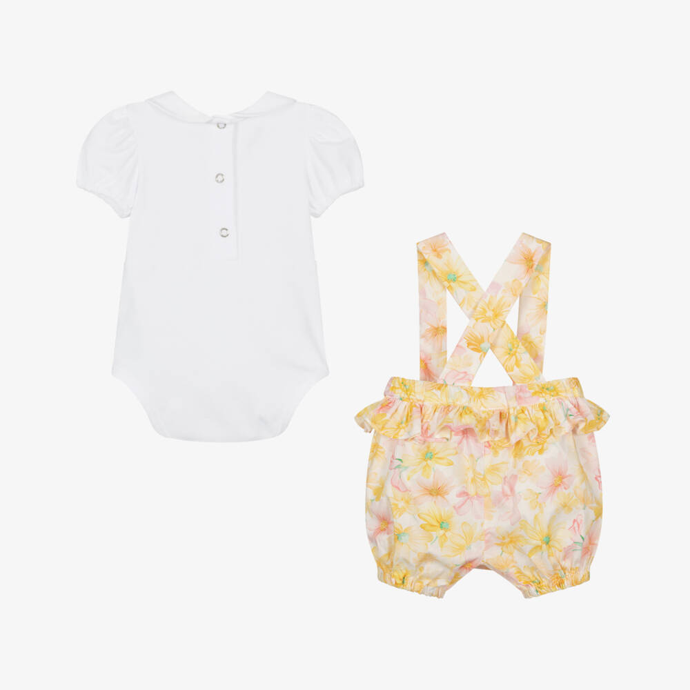 Lapin House-Girls Yellow Cotton Floral Shorts Set | Childrensalon Outlet