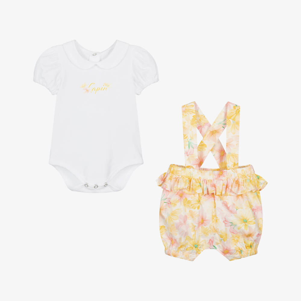 Lapin House-Girls Yellow Cotton Floral Shorts Set | Childrensalon Outlet