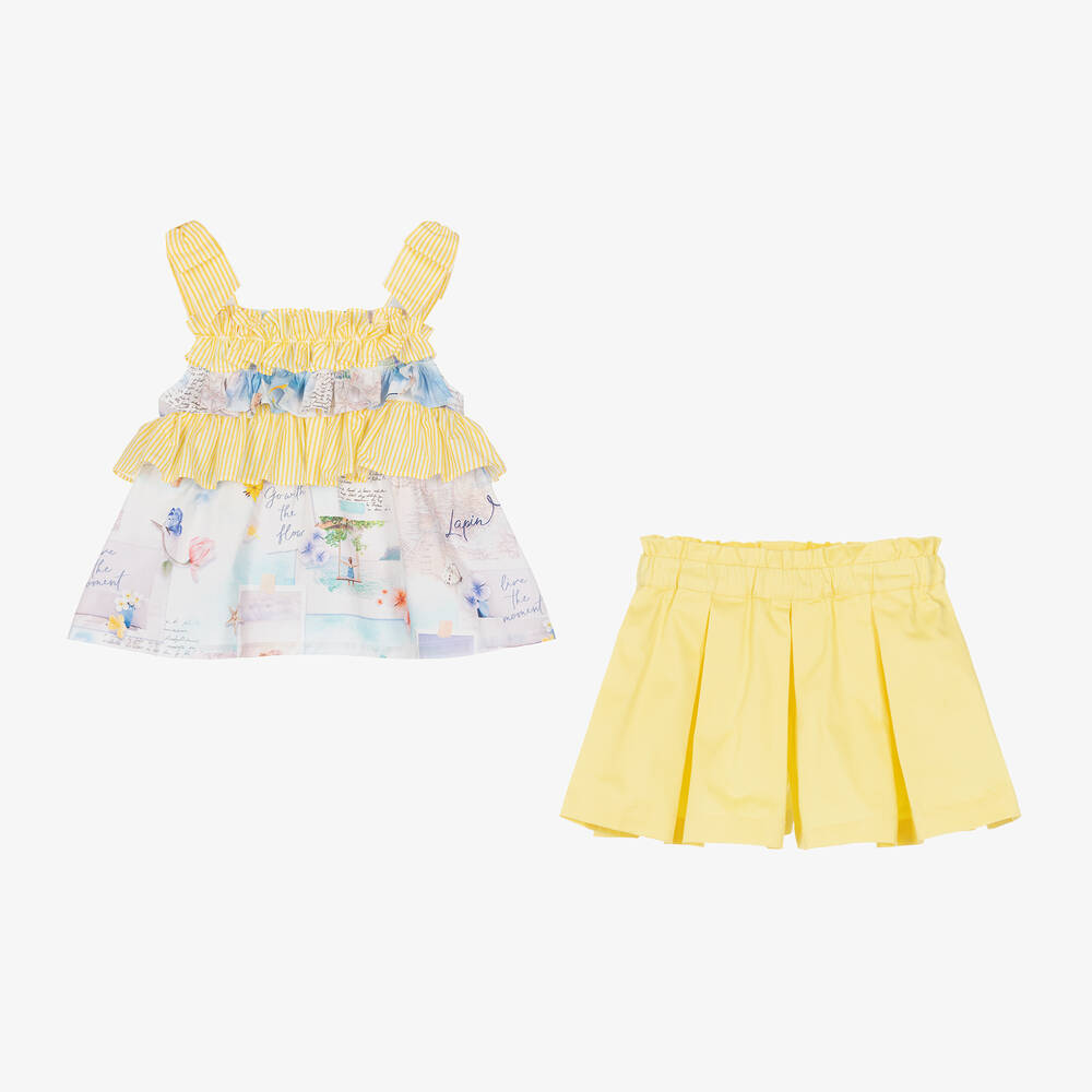 Lapin House-Girls Yellow Cotton Shorts Set | Childrensalon Outlet