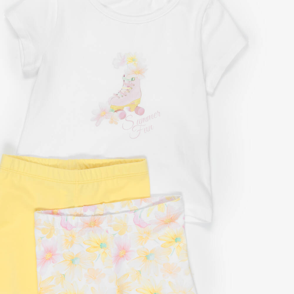 Lapin House-Girls Yellow Floral Cotton Shorts Set | Childrensalon Outlet