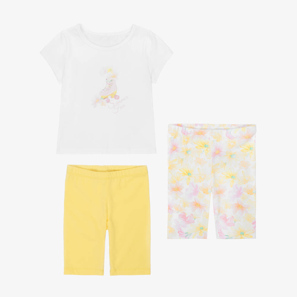 Lapin House-Girls Yellow Floral Cotton Shorts Set | Childrensalon Outlet