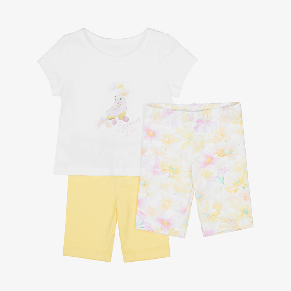 Lapin House-Girls Yellow Floral Cotton Shorts Set | Childrensalon Outlet