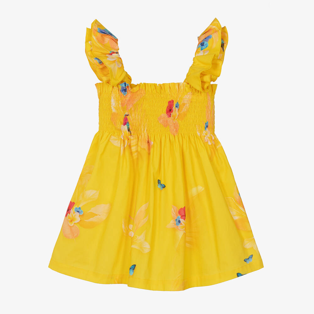 Lapin House-Girls Yellow Flower Print Cotton Dress | Childrensalon Outlet