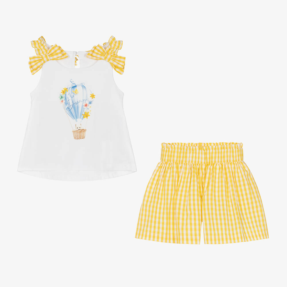 Lapin House-Girls Yellow Gingham Cotton Shorts Set | Childrensalon Outlet