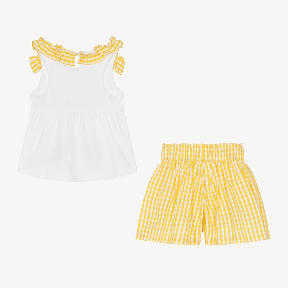 Lapin House-Girls Yellow Gingham Cotton Shorts Set | Childrensalon Outlet