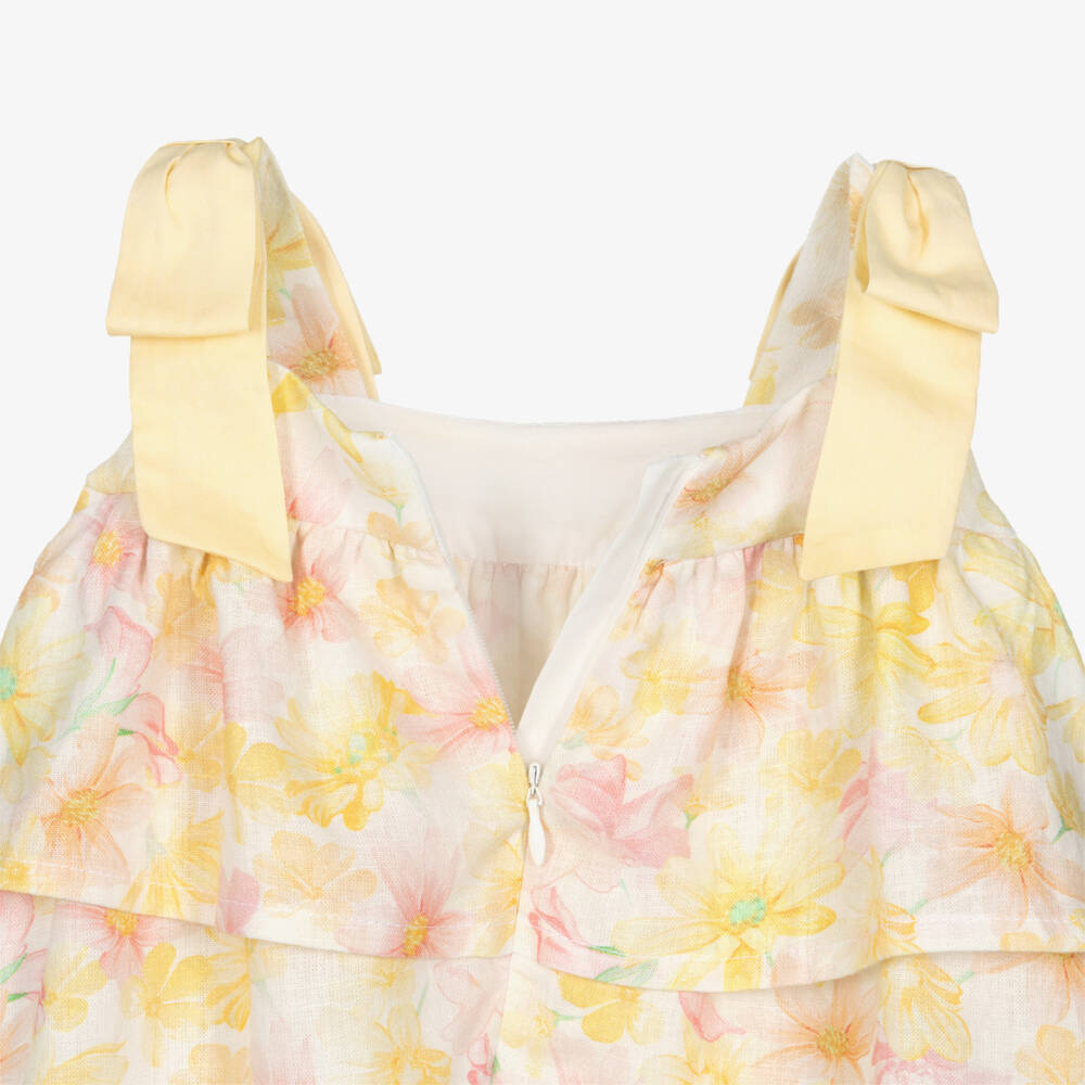 Lapin House-Girls Yellow & Pink Floral Linen Dress | Childrensalon Outlet