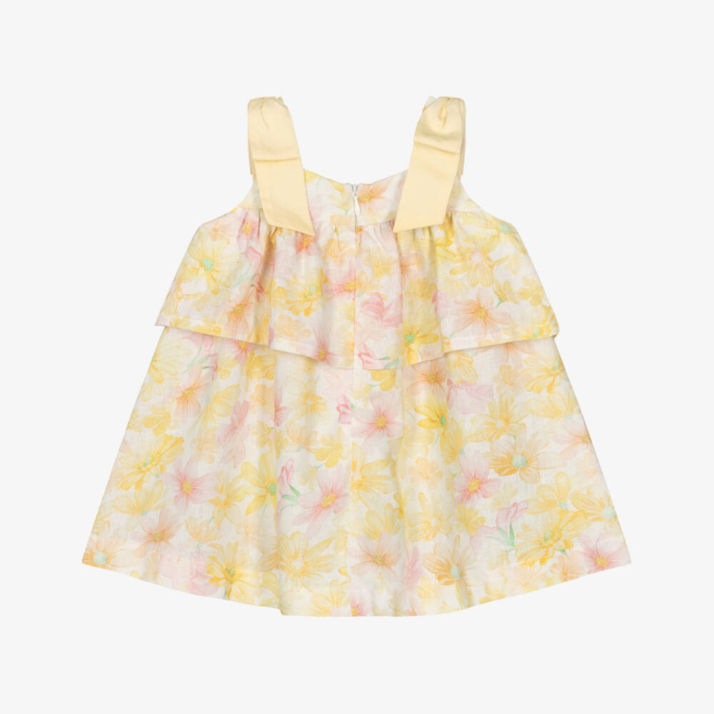 Lapin House-Girls Yellow & Pink Floral Linen Dress | Childrensalon Outlet