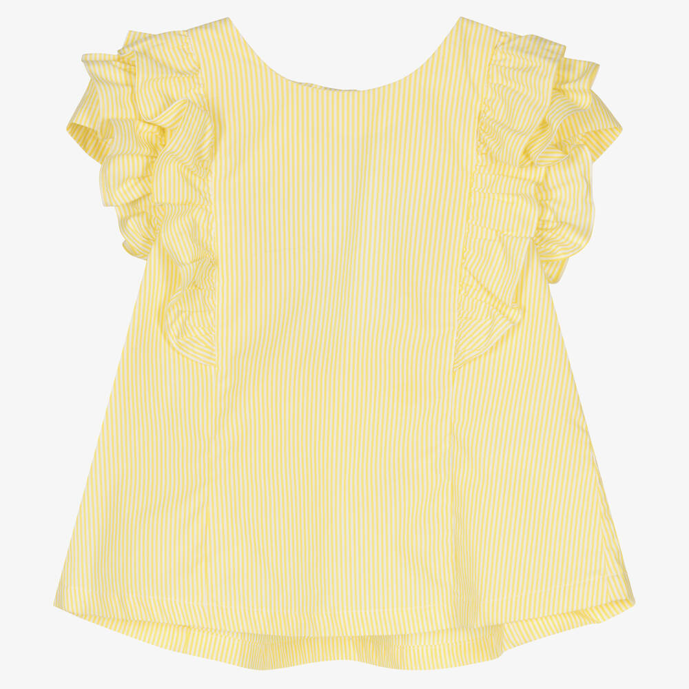 Lapin House - Chemisier jaune rayé en coton fille | Childrensalon