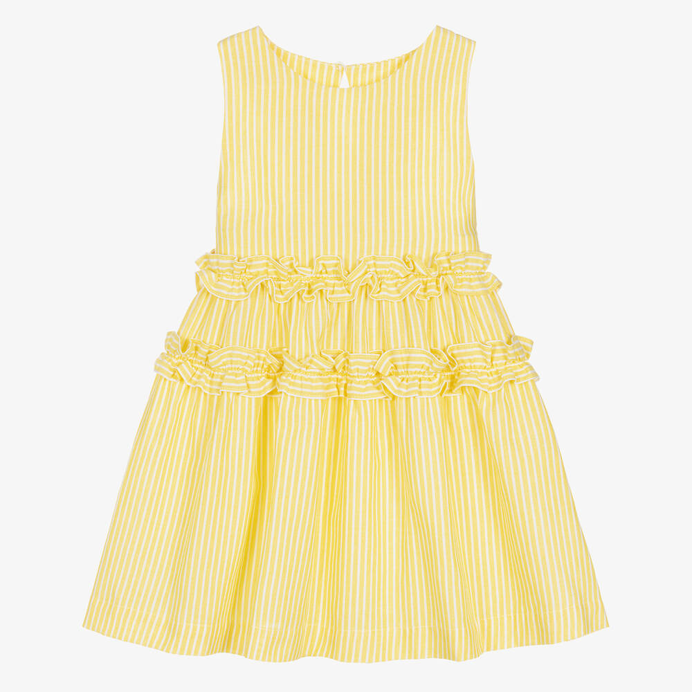 Lapin House - Желтое хлопковое платье в полоску | Childrensalon